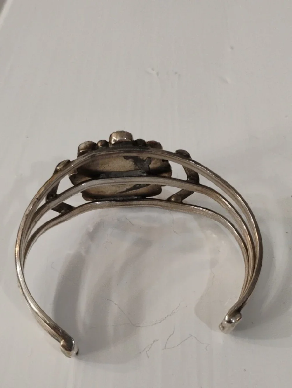 Sterling Silver Turquoise and Coral Cluster Cuff Bracelet